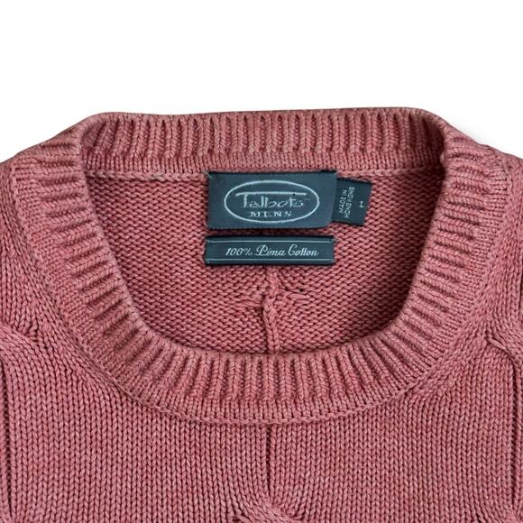 Vintage Talbots Men’s Size L 100% Pima Cotton Cable Knit Crewneck Sweater - Picture 2 of 4
